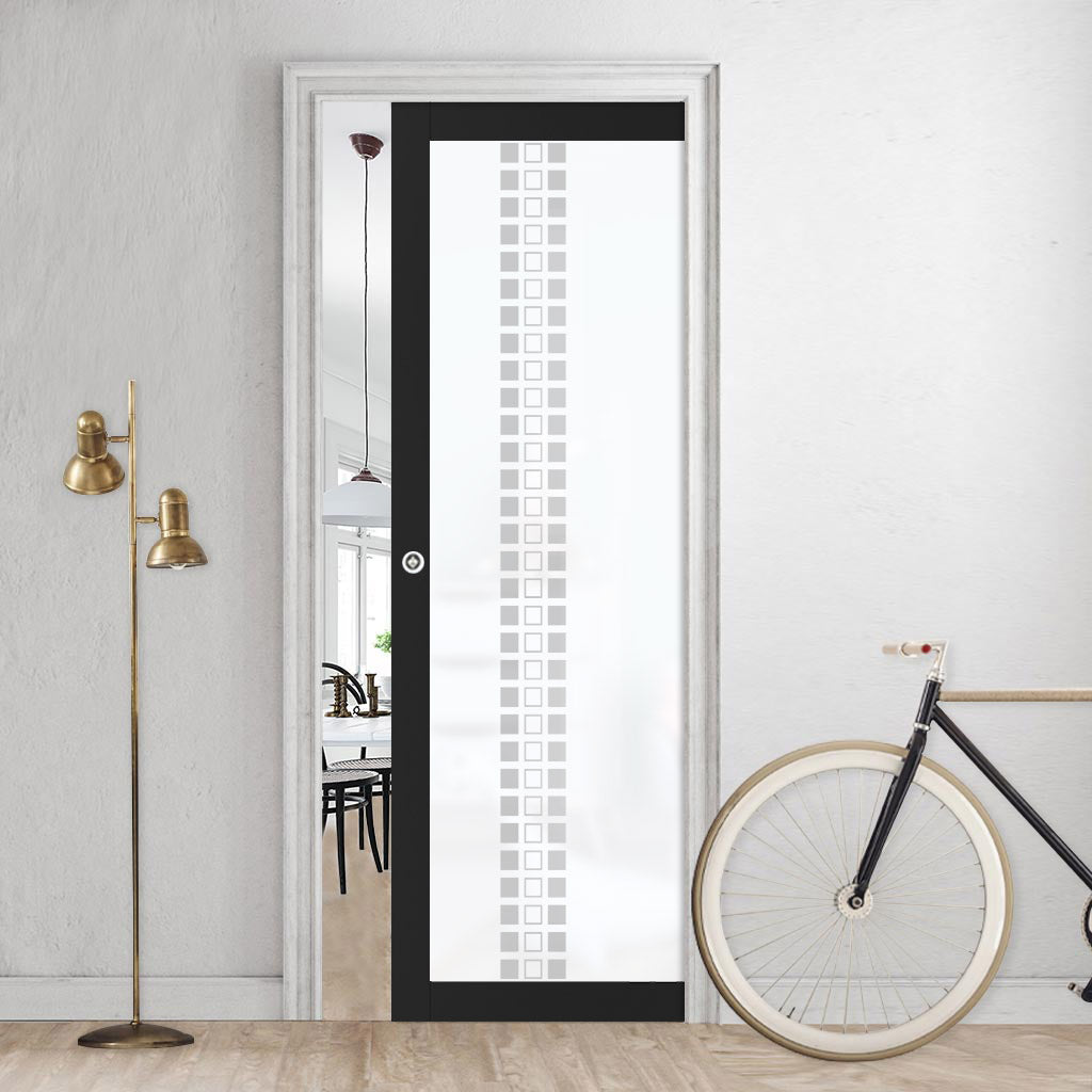 Eco-Urban Artisan Single Evokit Pocket Door - Winton 6mm Obscure Glass - Obscure Printed Design - Colour & Size Options