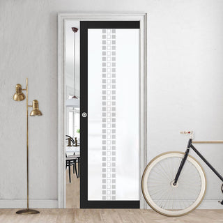 Image: Eco-Urban Artisan® Single Evokit Pocket Door - Winton 6mm Obscure Glass - Obscure Printed Design - Colour & Size Options
