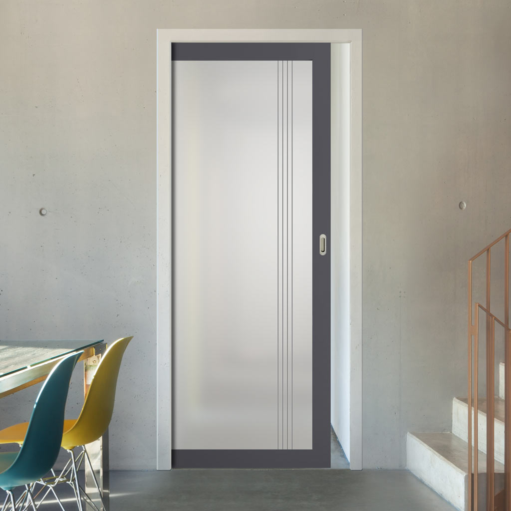 Eco-Urban Artisan Single Evokit Pocket Door - Juniper 6mm Obscure Glass - Obscure Printed Design - Colour & Size Options