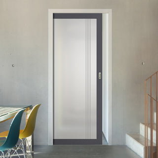 Image: Eco-Urban Artisan® Single Evokit Pocket Door - Juniper 6mm Obscure Glass - Obscure Printed Design - Colour & Size Options