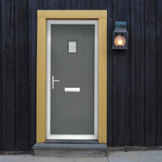 Image: Cottage Style Aruba 1 Composite Front Door Set with Linear Glass - Shown in Mouse Grey