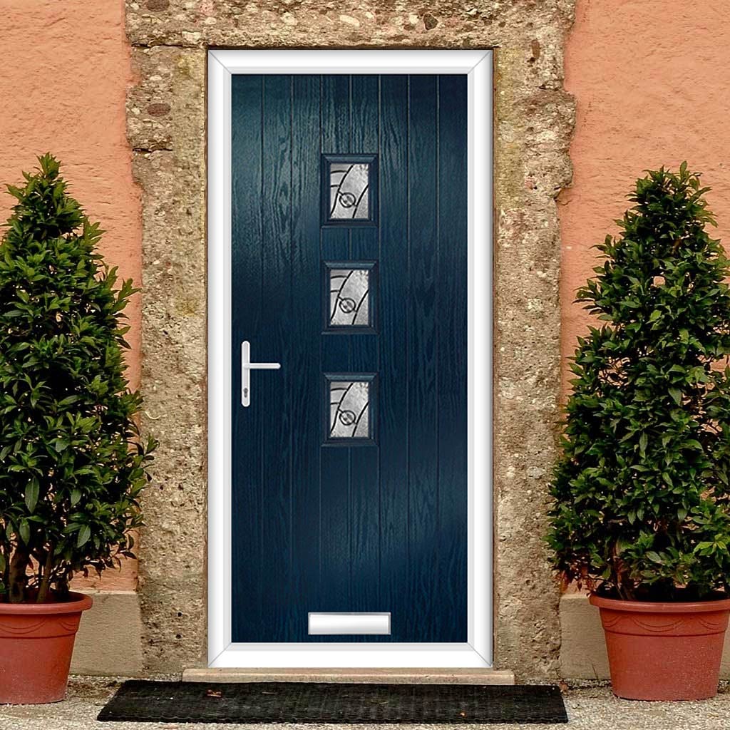 Cottage Style Aruba 3 Composite Front Door Set with Central Abstract Glass - Shown in Blue