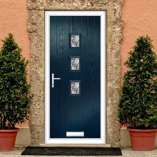 Image: Cottage Style Aruba 3 Composite Front Door Set with Central Abstract Glass - Shown in Blue