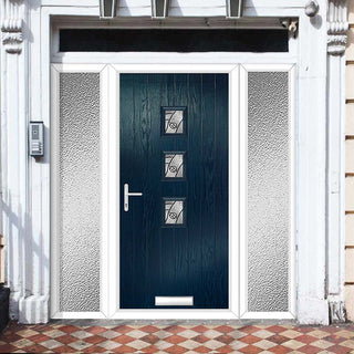 Image: Cottage Style Aruba 3 Composite Front Door Set with Double Side Screen - Central Abstract Glass - Shown in Blue