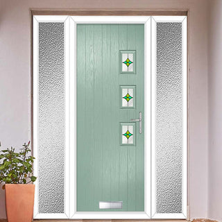 Image: Cottage Style Aruba 3 Composite Front Door Set with Double Side Screen - Hnd Laptev Green Glass - Shown in Chartwell Green