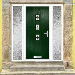 Image: Cottage Style Aruba 3 Composite Front Door Set with Double Side Screen - Central Laptev Black Glass - Shown in Green