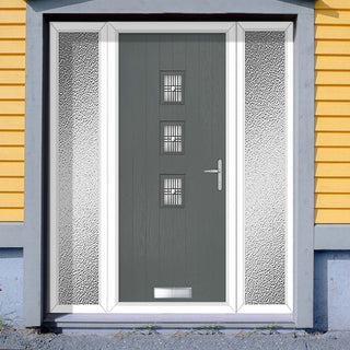Image: Cottage Style Aruba 3 Composite Front Door Set with Double Side Screen - Central Matisse Glass - Shown in Mouse Grey