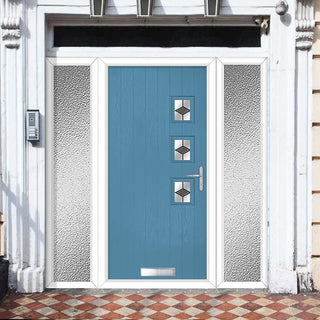 Image: Cottage Style Aruba 3 Composite Front Door Set with Double Side Screen - Hnd Diamond Grey Glass - Shown in Pastel Blue