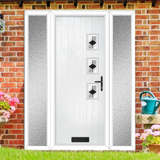 Image: Cottage Style Aruba 3 Composite Front Door Set with Double Side Screen - Hnd Diamond Black Glass - Shown in White