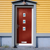 Cottage Style Aruba 3 Composite Front Door Set with Central Laptev Blue Glass - Shown in Red