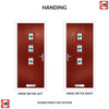 Cottage Style Aruba 3 Composite Front Door Set with Central Laptev Blue Glass - Shown in Red