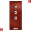Cottage Style Aruba 3 Composite Front Door Set with Central Laptev Blue Glass - Shown in Red