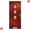 Cottage Style Aruba 3 Composite Front Door Set with Central Laptev Blue Glass - Shown in Red