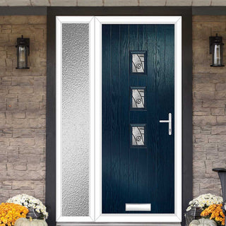 Image: Cottage Style Aruba 3 Composite Front Door Set with Single Side Screen - Central Abstract Glass - Shown in Blue