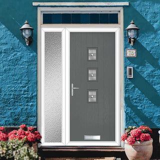 Image: Cottage Style Aruba 3 Composite Front Door Set with Single Side Screen - Central Matisse Glass - Shown in Mouse Grey