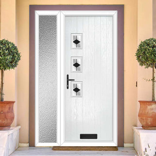 Image: Cottage Style Aruba 3 Composite Front Door Set with Single Side Screen - Hnd Diamond Black Glass - Shown in White