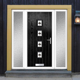 Image: Cottage Style Aruba 4 Composite Front Door Set with Double Side Screen - Central Laptev Black Glass - Shown in Black