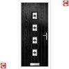Cottage Style Aruba 4 Composite Front Door Set with Central Laptev Black Glass - Shown in Black