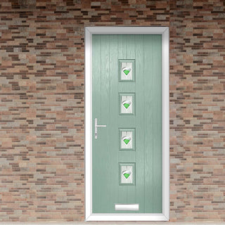 Image: Cottage Style Aruba 4 Composite Front Door Set with Central Murano Green Glass - Shown in Chartwell Green