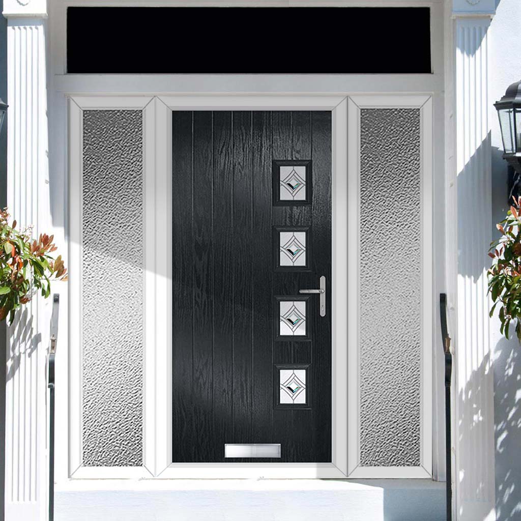 Cottage Style Aruba 4 Composite Front Door Set with Double Side Screen - Hnd Pusan Glass - Shown in Anthracite Grey