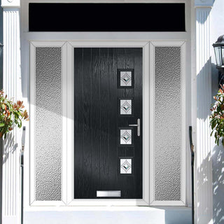 Image: Cottage Style Aruba 4 Composite Front Door Set with Double Side Screen - Hnd Pusan Glass - Shown in Anthracite Grey