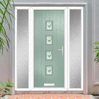 Image: Cottage Style Aruba 4 Composite Front Door Set with Double Side Screen - Central Murano Green Glass - Shown in Chartwell Green