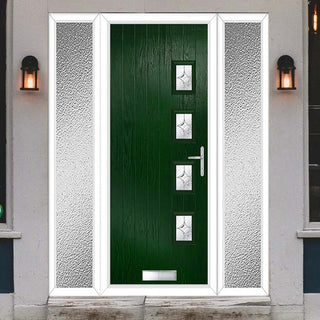 Image: Cottage Style Aruba 4 Composite Front Door Set with Double Side Screen - Hnd Flair Glass - Shown in Green