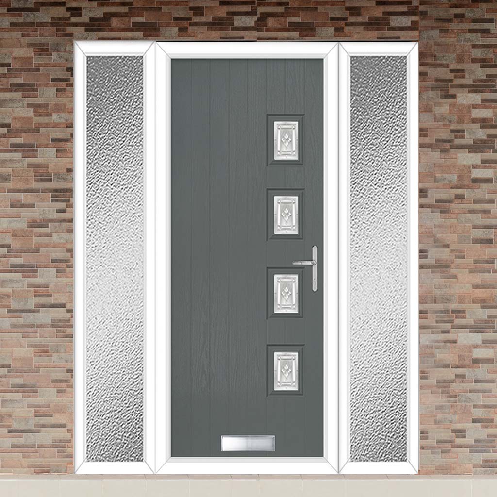 Cottage Style Aruba 4 Composite Front Door Set with Double Side Screen - Hnd Elderton Glass - Shown in Mouse Grey