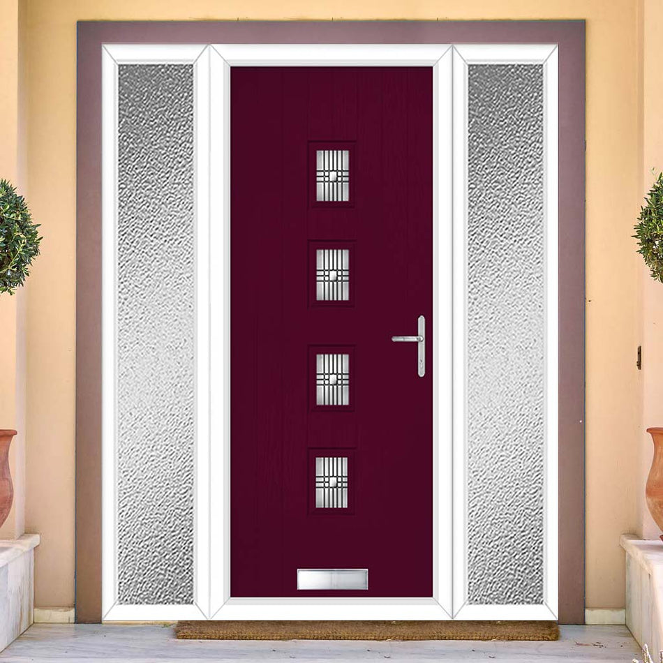 Cottage Style Aruba 4 Composite Front Door Set with Double Side Screen - Central Matisse Glass - Shown in Purple Violet