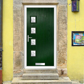 Image: Cottage Style Aruba 4 Composite Front Door Set with Hnd Flair Glass - Shown in Green