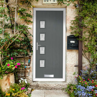 Image: Cottage Style Aruba 4 Composite Front Door Set with Hnd Elderton Glass - Shown in Mouse Grey