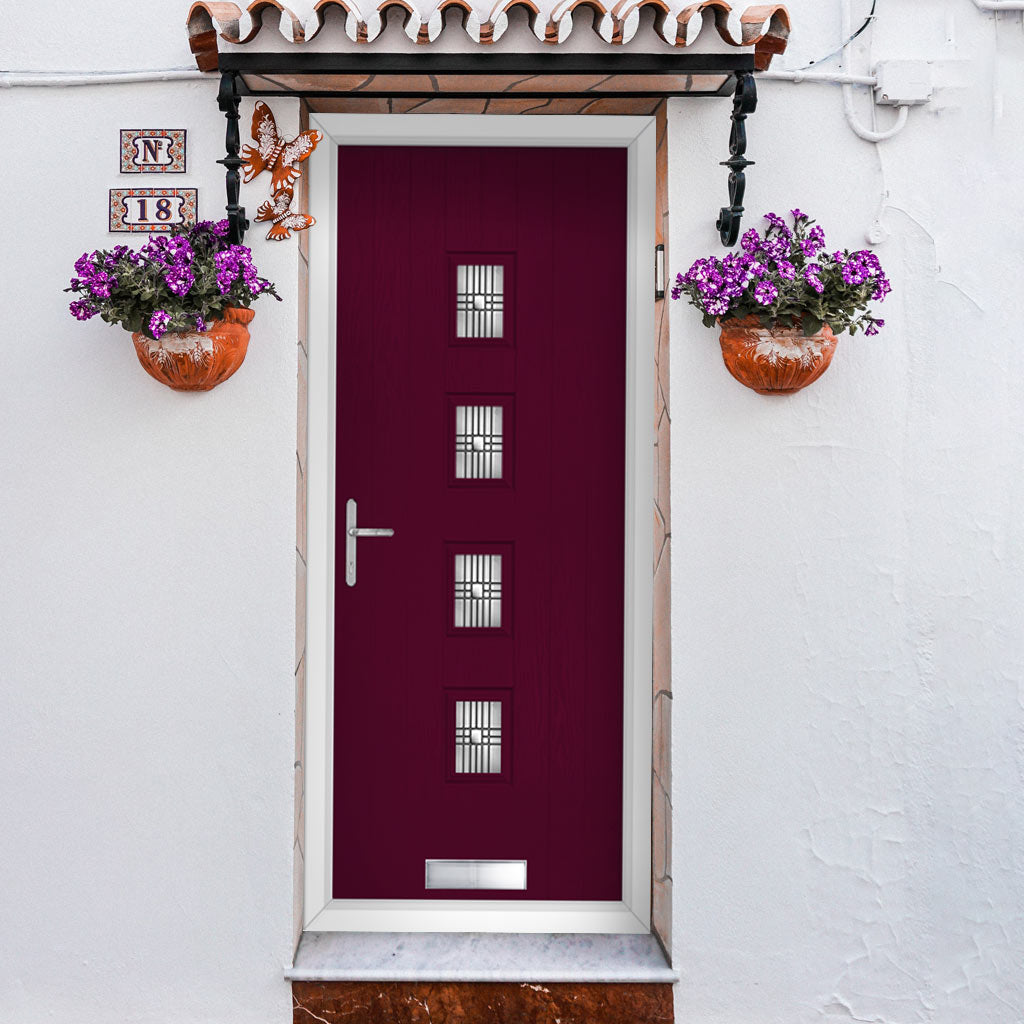 Cottage Style Aruba 4 Composite Front Door Set with Central Matisse Glass - Shown in Purple Violet