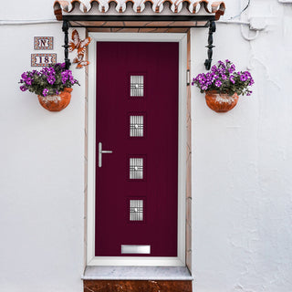 Image: Cottage Style Aruba 4 Composite Front Door Set with Central Matisse Glass - Shown in Purple Violet