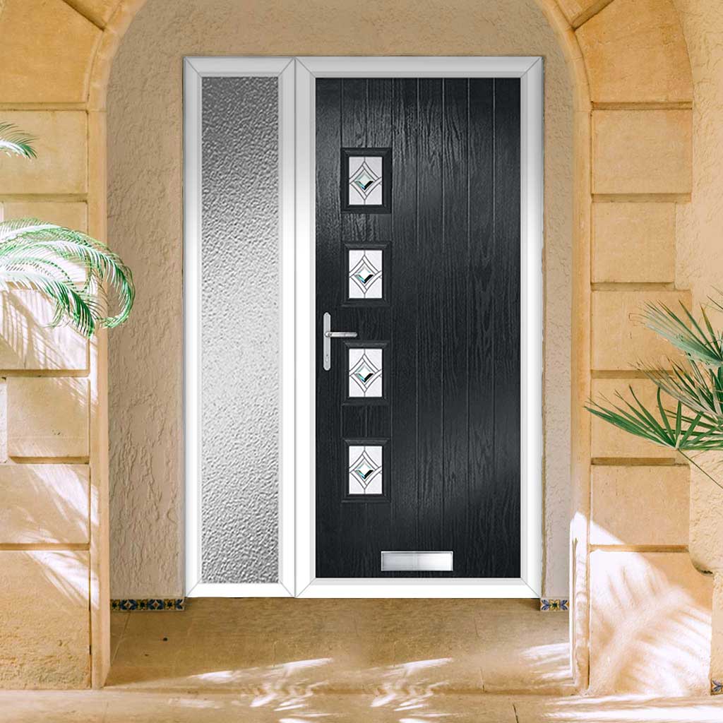 Cottage Style Aruba 4 Composite Front Door Set with Single Side Screen - Hnd Pusan Glass - Shown in Anthracite Grey