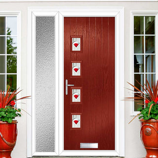 Image: Cottage Style Aruba 4 Composite Front Door Set with Single Side Screen - Hnd Murano Red Glass - Shown in Red