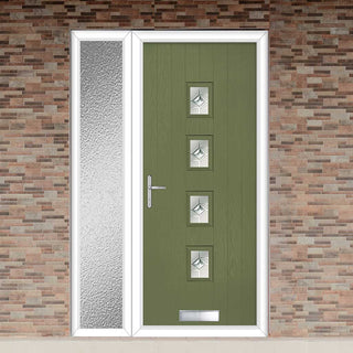 Image: Cottage Style Aruba 4 Composite Front Door Set with Single Side Screen - Central Roma Glass - Shown in Reed Green