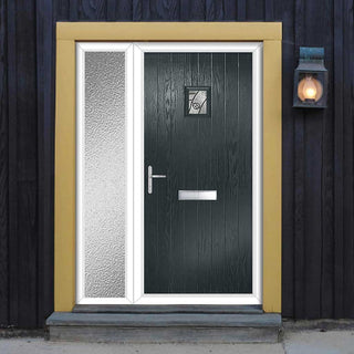 Image: Cottage Style Aruba 1 Composite Front Door Set with Single Side Screen - Abstract Glass - Shown in Anthracite Grey