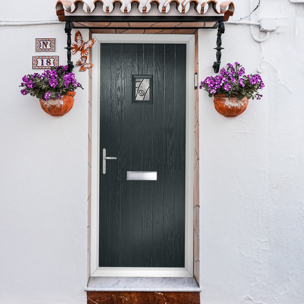 Cottage Style Aruba 1 Composite Front Door Set with Abstract Glass - Shown in Anthracite Grey