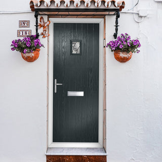 Image: Cottage Style Aruba 1 Composite Front Door Set with Abstract Glass - Shown in Anthracite Grey