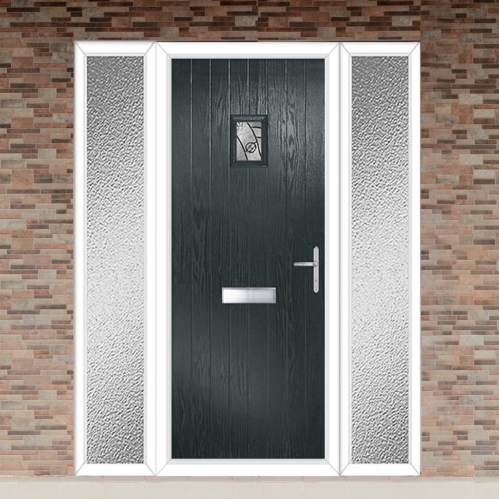 Cottage Style Aruba 1 Composite Front Door Set with Double Side Screen - Abstract Glass - Shown in Anthracite Grey