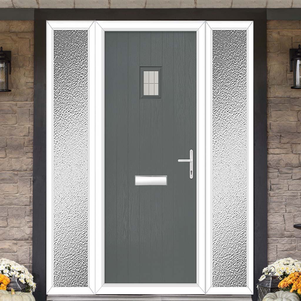 Cottage Style Aruba 1 Composite Front Door Set with Double Side Screen - Linear Glass - Shown in Mouse Grey