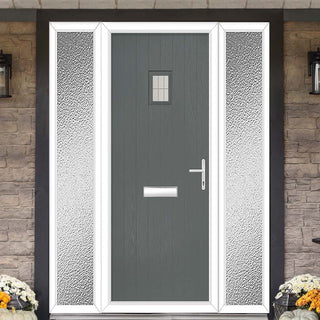 Image: Cottage Style Aruba 1 Composite Front Door Set with Double Side Screen - Linear Glass - Shown in Mouse Grey