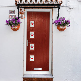 Image: Cottage Style Aruba 4 Composite Front Door Set with Hnd Murano Red Glass - Shown in Red