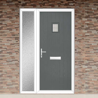 Image: Cottage Style Aruba 1 Composite Front Door Set with Single Side Screen - Linear Glass - Shown in Mouse Grey