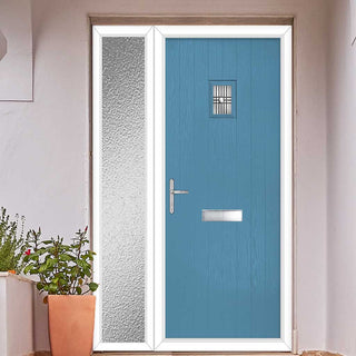 Image: Cottage Style Aruba 1 Composite Front Door Set with Single Side Screen - Matisse Glass - Shown in Pastel Blue