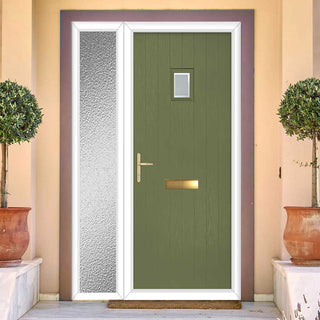 Image: Cottage Style Aruba 1 Composite Front Door Set with Single Side Screen - Ice Edge Glass - Shown in Reed Green