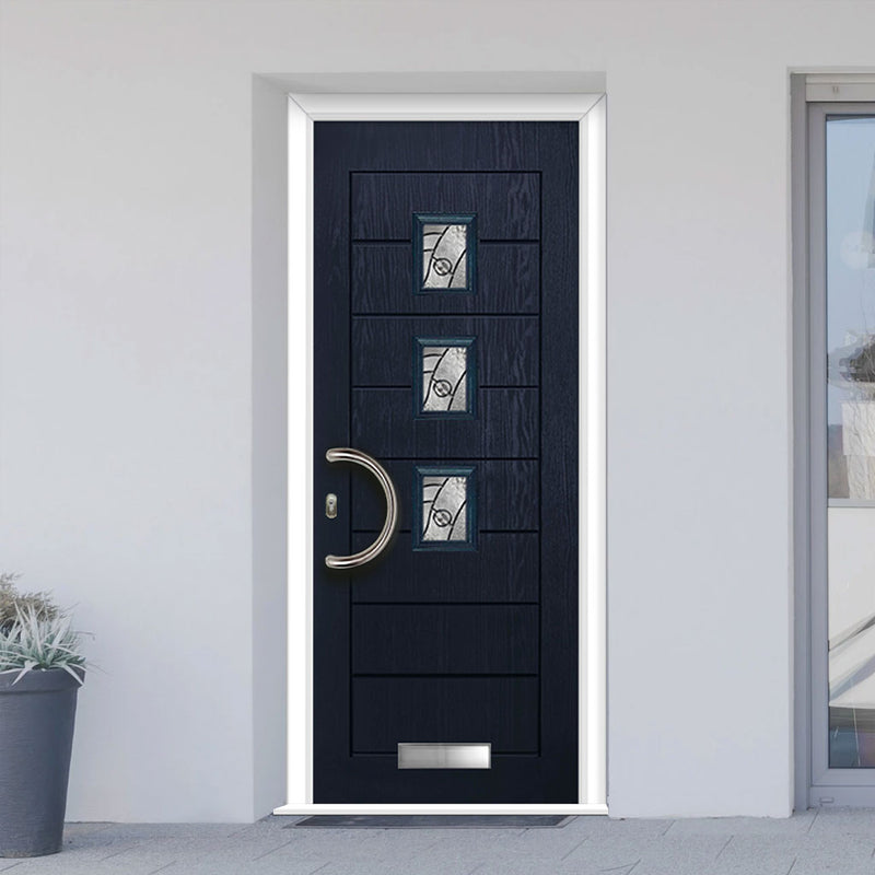 Aruba 3 Urban Style Composite Front Door Set with Central Abstract Glass - Shown in Blue
