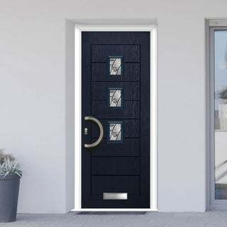 Image: Aruba 3 Urban Style Composite Front Door Set with Central Abstract Glass - Shown in Blue