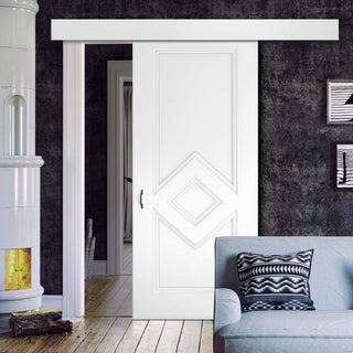 Image: Single Sliding Door & Wall Track - Ascot White Primed Panel Door