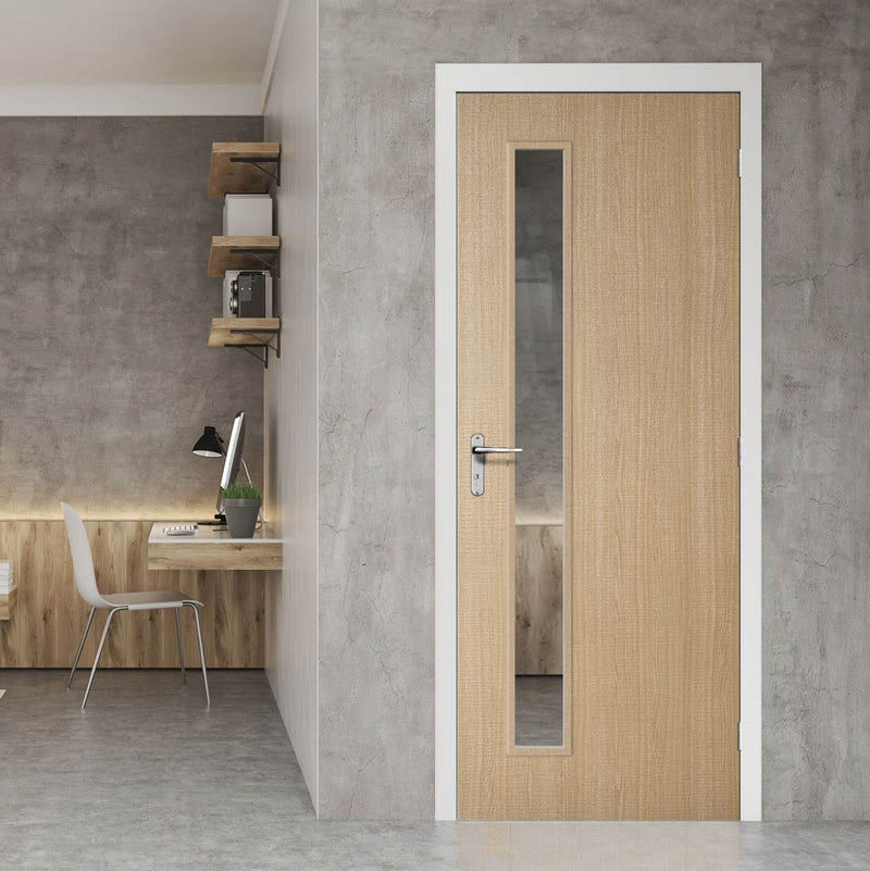 Bespoke Fire Door - Flush American Ash Veneer - 30 Minute Fire Rated - Clear Glass - 06 - Prefinished